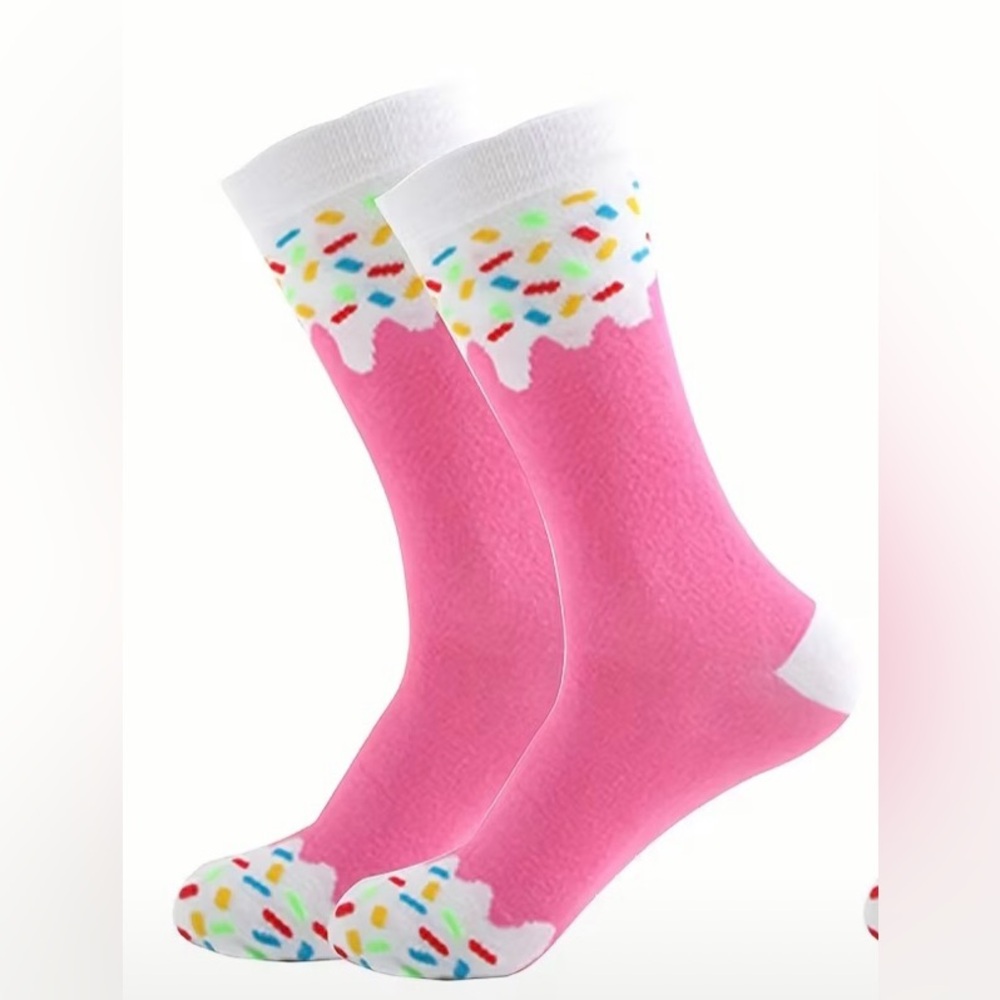 Kids Pink Strawberry Cupcake Sprinkles Mid Calf Socks